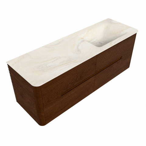 Mondiaz CIRO-DLUX Ensemble de meubles de salle de bains - 140x45x50cm - Plan-vasque solid surface Ostra - 1 bassin à droite - 1 trou de robinet - 4 tiroirs - Ruby SW1531849