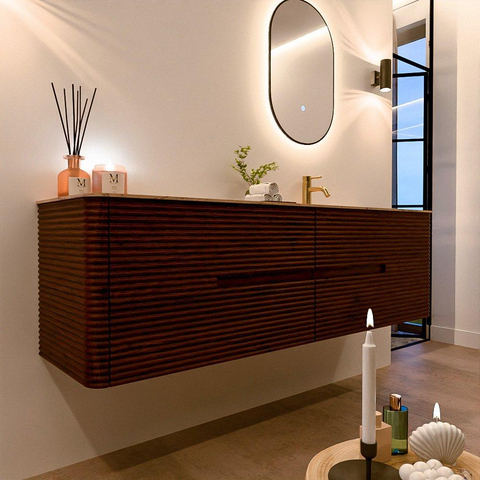 Mondiaz CIRO-DLUX Badkamermeubelset - 170x45x50cm - Solid surface wastafel Arena - 1 wasbak Rechts - 1 kraangat - 4 lades - Ruby SW1531730