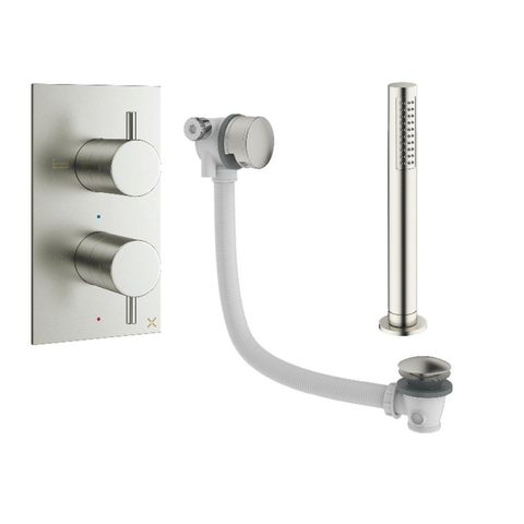 Crosswater MPRO Robinet de baignoire thermostatique encastrable vertical 2 voies avec combianison remplissage et douchette inox brossé SW225218