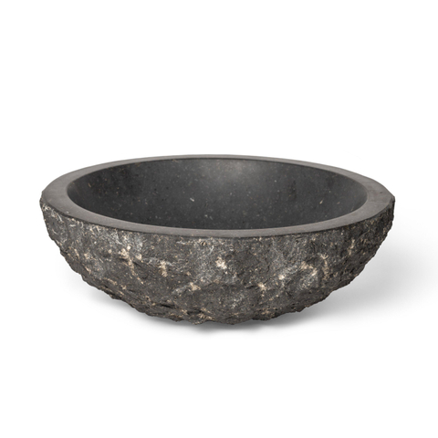 Saniclass Hamerslag Waskom opbouw - 42x42x15cm - zonder overloop - rond - natuursteen basalt SW17530