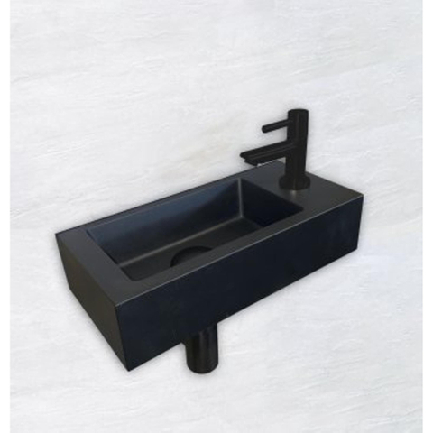 Wiesbaden Rhea S Fonteinset Rhea S mini - met fontein rechts kraan sifon en afvoerplug - mat zwart SW539019