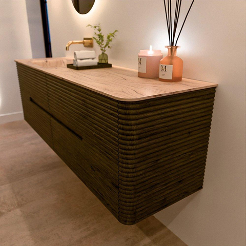 Mondiaz CIRO-DLUX Meuble de salle de bains - 160x45x50cm - Plan-vasque en solid surface Arena - 1 vasque à gauche - sans trous de robinetterie - 4 tiroirs - Shadow SW1532529