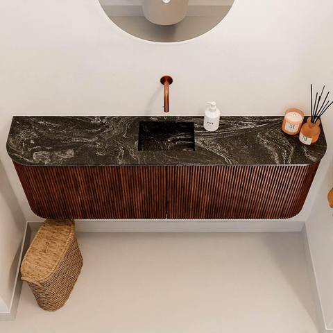 Mondiaz JOYA-DLUX Meuble de salle de bains 123.2cm - arrondis gauche et droite couleur Ruby - Vasque FAYE position Milieu Sans trou de robinet couleur Lava SW1423678