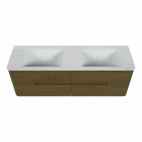 Mondiaz CIRO-DLUX Meuble de salle de bains - 150x45x50cm - plan vasque Solid Surface Opalo - 2 bassins Double - sans trous de robinetterie - 4 tiroirs - Dusk SW1532884