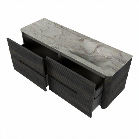 Mondiaz CIRO-DLUX Meuble de salle de bains - 140x45x50cm - Plan-vasque solid surface Glace - 1 vasque à droite - 1 trou de robinet - 4 tiroirs - Shadow SW1532248
