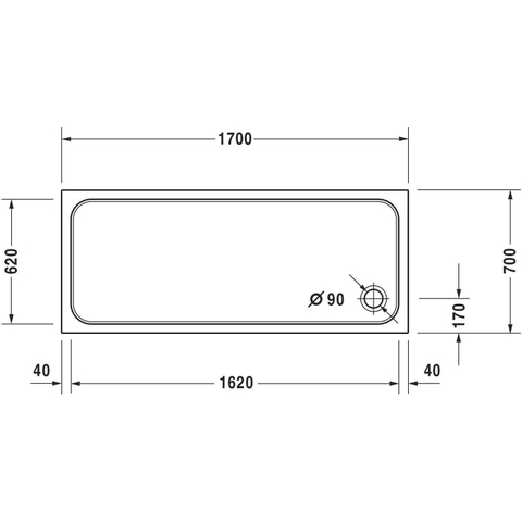 Duravit D-code Kunststof douchebak acryl rechthoekig - zonder paneel - 170x70cm - met afvoergat - diameter 90mm - wit 0295846