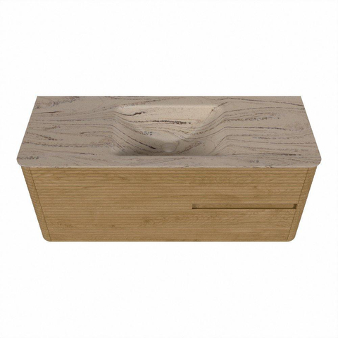 Mondiaz CIRO-DLUX Badkamermeubelset - 120x45x50cm - Solid surface wastafel Arena - 1 wasbak Midden - 1 kraangat - 2 lades - Oak SW1531345
