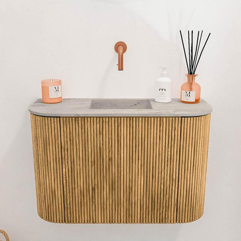 Mondiaz JOYA-DLUX 63.2cm toiletmeubel - ronding links en rechts kleur Oak - Wastafel FAYE positie Midden Zonder kraangat kleur Glace. SW1422032