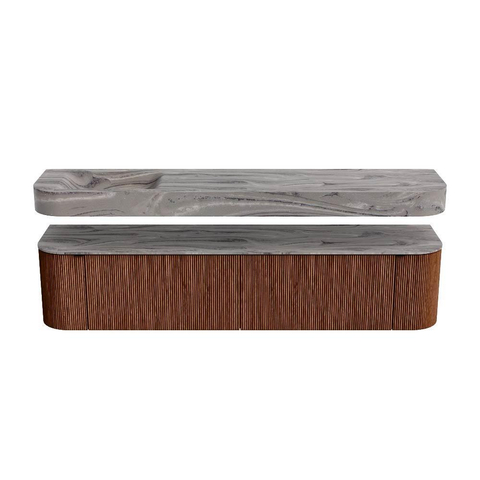 MONDIAZ THOR-DLUX 200cm meuble de salle de bains arrondi gauche + droite couleur Ruby avec 2 tiroirs et 2 portes. Vasque suspendue CLOUD Gauche 1 trou de robinet couleur Sombra. SW1467280