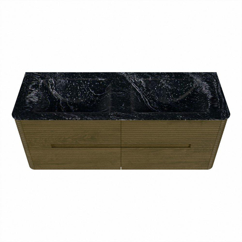 Mondiaz CIRO-DLUX Ensemble de meubles de salle de bains - 130x45x50cm - lavabo Solid surface Lava - 2 vasques double - sans trous de robinet - 4 tiroirs - Dusk SW1532932