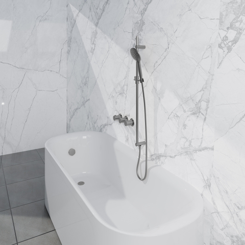 Fortifura Nebbio Badcombinatie-set - thermostaatkraan - glijstang met geïntegreerde wandaansluitbocht - gladde doucheslang - ronde handdouche - badvulcombinatie - geborsteld RVS PVD (RVS) SW1238077