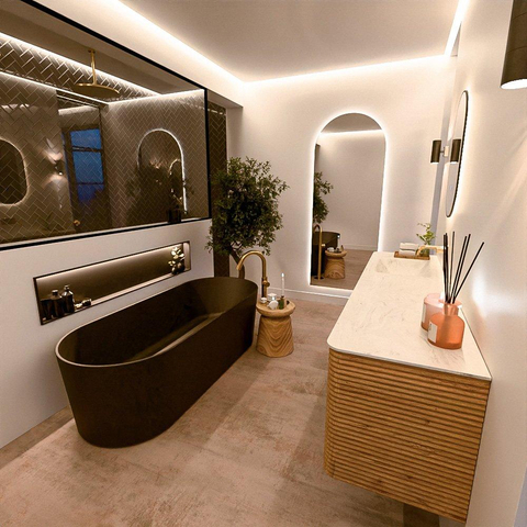 Mondiaz CIRO-DLUX Ensemble de meubles de salle de bains - 180x45x50cm - lavabo Solid surface Opalo - 1 vasque à gauche - sans trous de robinet - 4 tiroirs - Chêne SW1531042