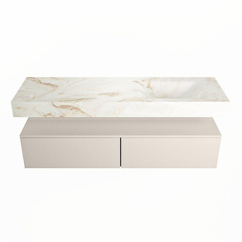 Mondiaz ALAN-DLUX Ensemble de meuble - 150cm - meuble Linen mat - 2 tiroirs - Lavabo Cloud Frappe suspendu - vasque Droite - 1 trou de robinet SW805003