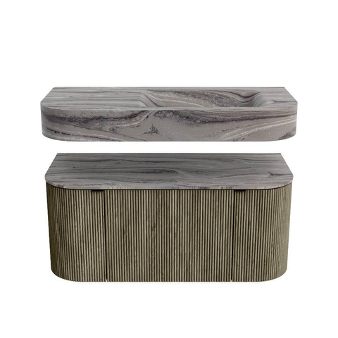 MONDIAZ THOR-DLUX 100cm meuble de salle de bains arrondi gauche + droite couleur Shadow avec 1 tiroir et 2 portes. Vasque suspendue CLOUD Droite sans trou de robinet couleur Sombra. SW1467631