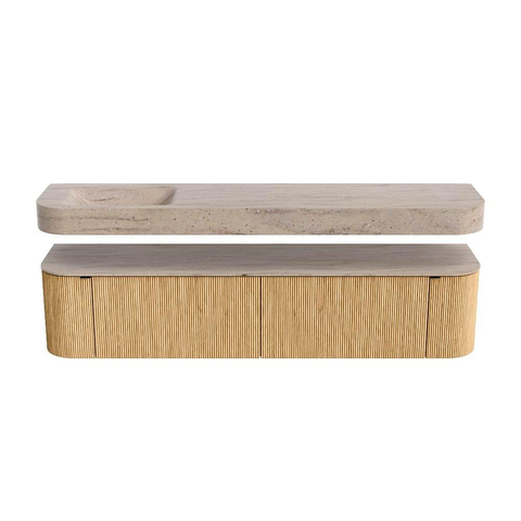 MONDIAZ THOR-DLUX 200cm meuble de salle de bains arrondi gauche + droite couleur Oak avec 2 tiroirs et 2 portes. Vasque suspendue CLOUD Gauche sans trou de robinet couleur Saba. SW1467222