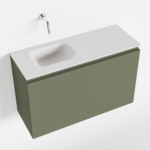 MONDIAZ OLAN Toiletmeubel 80x30x40cm met 0 kraangaten 1 lades army mat Wastafel Lex links Solid Surface Wit SW473310
