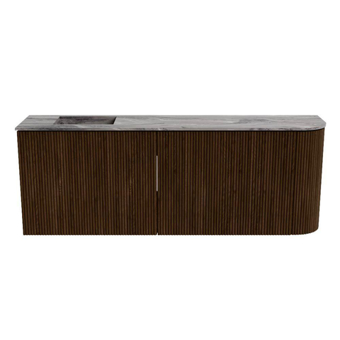 Mondiaz JOYA-DLUX 111.6cm toiletmeubel - ronding rechts kleur Walnut - Wastafel FAYE positie Links 1 kraangat kleur Sombra. SW1424779