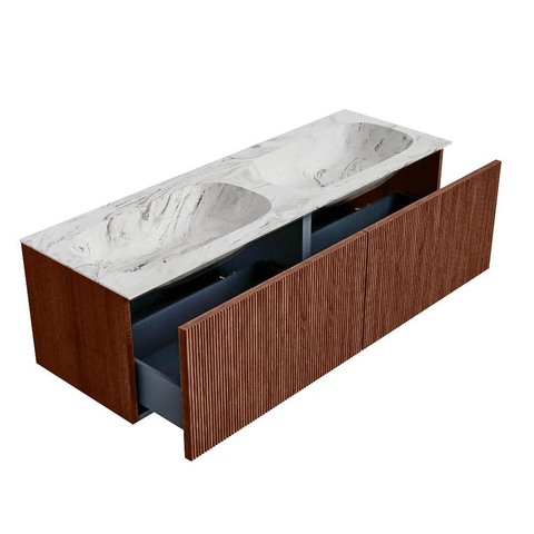 Mondiaz KURVE-DLUX Ensemble de meuble de salle de bains - 140x46x40cm - 2 tiroirs - vasque solid surface - double - sans trou de robinet - Ruby SW1415975