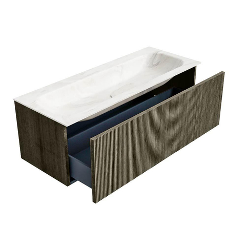Mondiaz KURVE-DLUX Ensemble de meuble de salle de bains - 120x46x40cm - 1 tiroir - vasque solid surface - au centre - sans trou de robinet - Shadow SW1414488