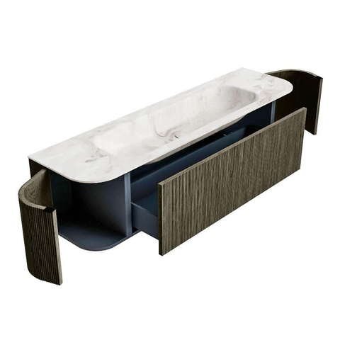 Mondiaz KURVE-DLUX Ensemble meuble de salle de bains - 170x46x40cm - 1 tiroir - 2 portes - vasque solid surface - central - 2 trous de robinet - Shadow SW1414380