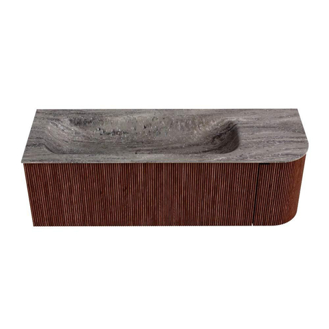 MONDIAZ KURVE-DLUX 135cm badmeubel ronding Rechts kleur Ruby met 1 lade en 1 deur. Wastafel BIG MEDIUM Links 1 kraangat Oza. SW1432806