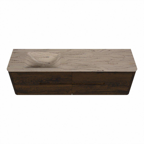 Mondiaz CIRO-DLUX Badkamermeubelset - 170x45x50cm - Solid surface wastafel Arena - 1 wasbak Links - zonder kraangaten - 4 lades - Walnut SW1530459