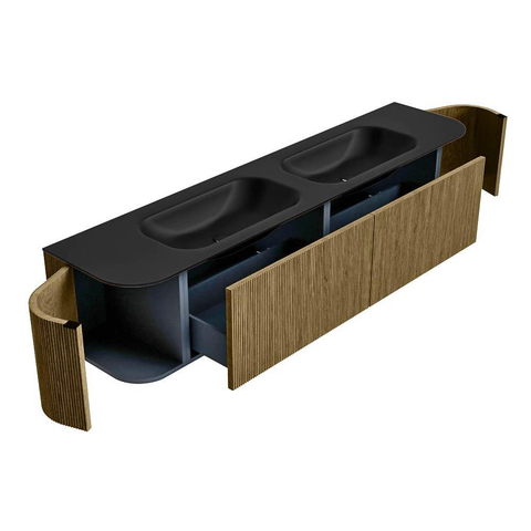 Mondiaz KURVE Badkamermeubelset - 200x46x40cm - 2 lade - 2 deuren - wastafel solid surface - dubbel - 2 kraangaten - Dusk SW1414875