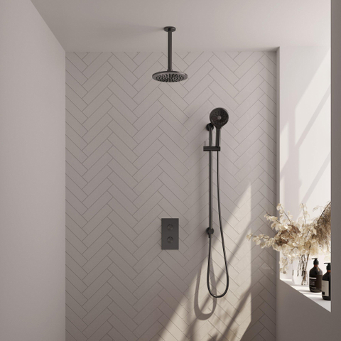 BRAUER Gunmetal Edition inbouw regendoucheset – Ø20 cm hoofddouche – 30 cm plafondbuis – ronde handdouche – 2 functies SW715925