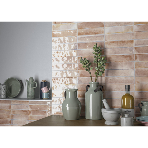 SAMPLE Terravito Giavelo wand- en vloertegel - 6x24.6cm - 8.4mm - Rechthoek - Overig - glans roze - Rose SW1602000