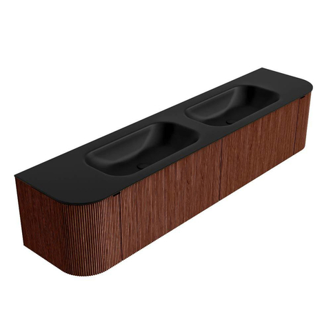 Mondiaz KURVE Ensemble de meuble de salle de bains - 200x46x40cm - 2 tiroirs - 2 portes - lavabo solid surface - double - sans trou de robinet - Ruby SW1415381