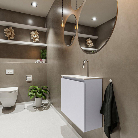 MONDIAZ TURE Toiletmeubel 60x23x50cm met 1 kraangaten 2 deuren cale mat Wastafel Eden midden Solid Surface Wit SW475121
