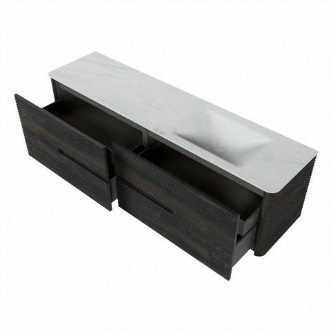 Mondiaz CIRO-DLUX Ensemble de meubles de salle de bains - 180x45x50cm - lavabo solid surface Opalo - 1 vasque à droite - sans trous de robinetterie - 4 tiroirs - Shadow SW1532433