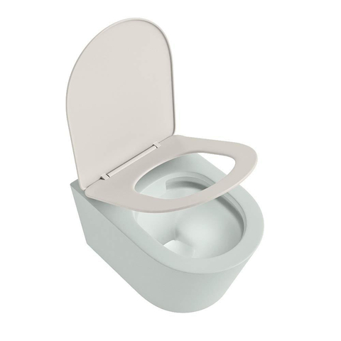 Mondiaz LAVIE hangtoilet – spoelrandloos – 36 x 53 cm – met softclose zitting – Greey (lichtgroen/grijs), zitting Linen (offwhite) SW1208650