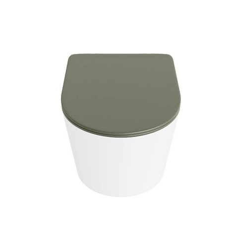 Mondiaz LAVIE hangtoilet – spoelrandloos – 36 x 53 cm – met softclose zitting – Talc (wit), zitting Army (groen) SW1208581