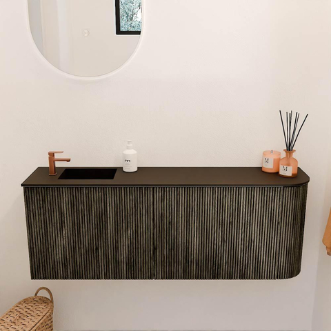 Mondiaz JOYA 111.6cm meuble de salle de bains - arrondi droit couleur Shadow - Vasque FAYE position Gauche 1 trou de robinet couleur Urban SW1421523