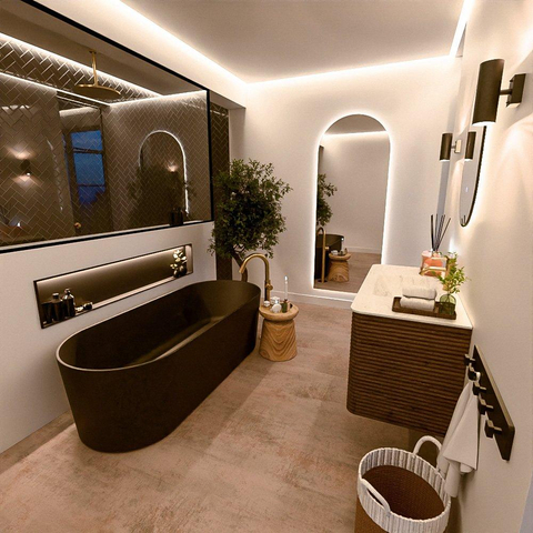 Mondiaz CIRO-DLUX Badkamermeubelset - 100x45x50cm - Solid surface wastafel Opalo - 1 wasbak Midden - 1 kraangat - 2 lades - Dusk SW1532942
