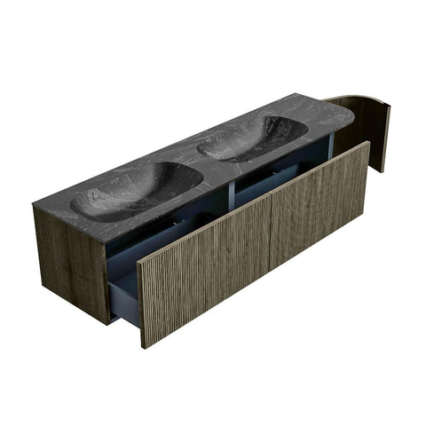 Mondiaz KURVE-DLUX Ensemble de meubles de salle de bains - 175x46x40cm - 2 tiroirs - 1 porte - lavabo solid surface - double / gauche - sans trou de robinet - Shadow SW1414699