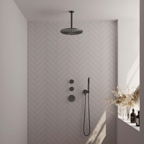 Brauer Gunmetal Edition Ensemble de douche pluie encastré - douche principale 30cm - bras plafond - 3 boutons lisses - douchette à main 1 fonction - PVD - gunmetal brossé SW715882