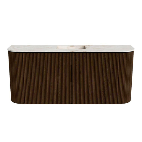 Mondiaz JOYA-DLUX 93.2cm toiletmeubel - ronding links en rechts kleur Walnut - Wastafel FAYE positie Midden Zonder kraangat kleur Frappe. SW1422379