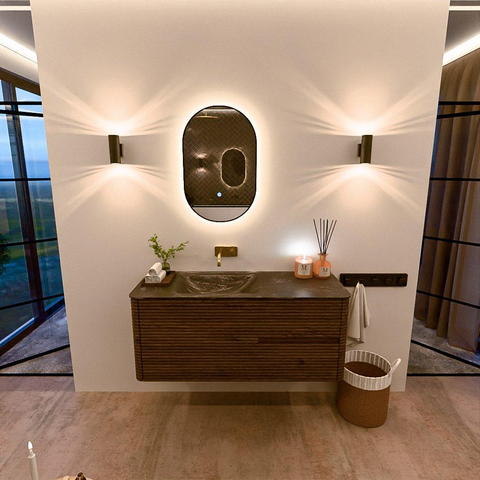Mondiaz CIRO-DLUX Meuble de salle de bains - 120x45x50cm - lavabo en solid surface Lava - 1 vasque à gauche - sans trous de robinetterie - 2 tiroirs - Dusk SW1533034