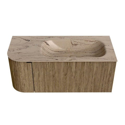 MONDIAZ KURVE-DLUX Meuble de salle de bains 105cm arrondi à gauche couleur Dusk avec 1 tiroir et 1 porte. Vasque BIG SMALL à droite 1 trou de robinet Arena. SW1431366