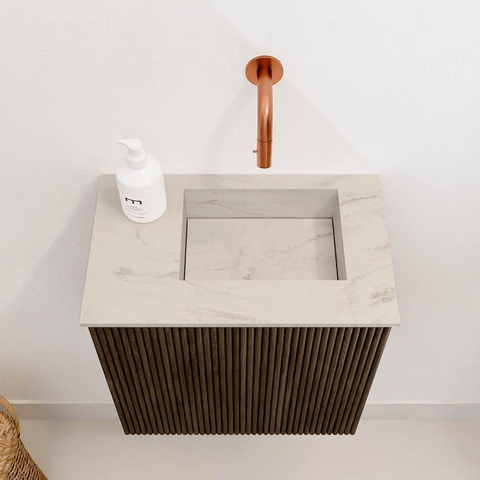 Mondiaz JOYA-DLUX Meuble de toilette 40cm - couleur Walnut - Vasque FAYE position Droite Sans trou de robinet couleur Opalo SW1422518