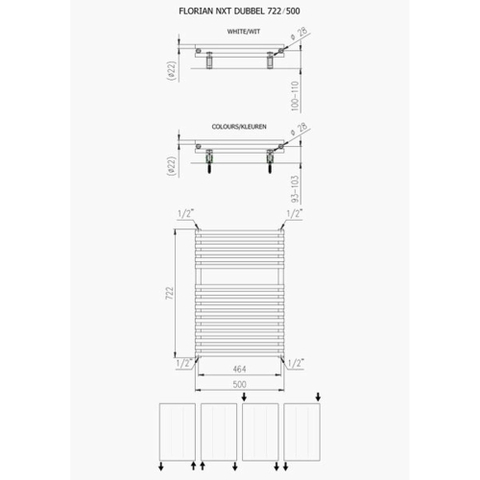 Plieger Florian Nxt designradiator dubbel horizontaal 722x500mm 505W mat wit SHOWROOMMODEL SHOW26884