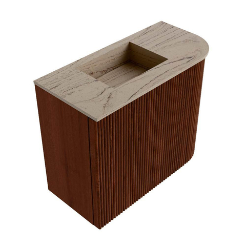 Mondiaz JOYA-DLUX Meuble de salle de bains - 51,6cm - arrondi droit couleur Ruby - Vasque FAYE position Gauche Sans trou de robinet couleur Arena SW1425301