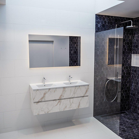 MONDIAZ VICA Ensemble meuble de salle de bains - 120cm - sous-meuble carrara - 2 tiroirs - lavabo denia double - 2 trous de robinetterie Version XL 60cm de hauteur SW1095138
