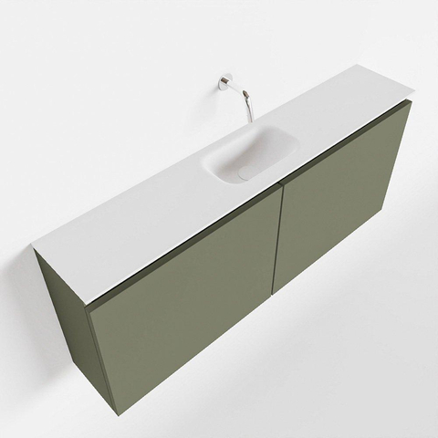 MONDIAZ TURE Toiletmeubel 120x23x50cm met 0 kraangaten 2 deuren army mat Wastafel Eden midden Solid Surface Wit SW475021