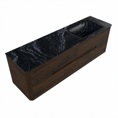 Mondiaz CIRO-DLUX Ensemble de meubles de salle de bains - 160x45x50cm - lavabo solid surface Lava - 1 vasque à droite - sans trous de robinet - 4 tiroirs - Noyer SW1530151