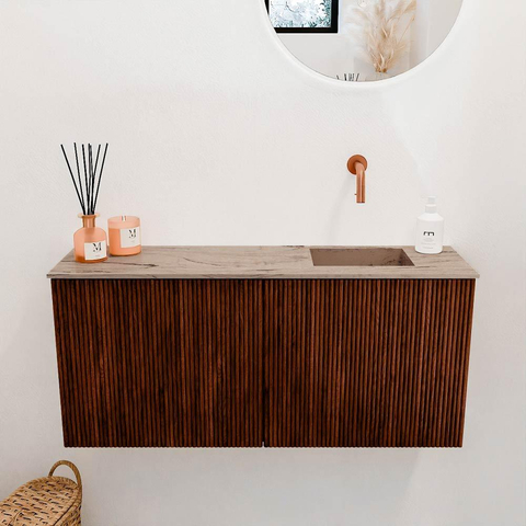 Mondiaz JOYA-DLUX 90cm toiletmeubel - kleur Ruby - Wastafel FAYE positie Rechts Zonder kraangat kleur Arena. SW1425282