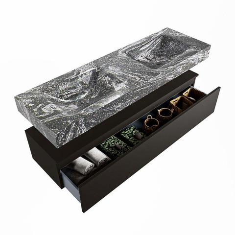 Mondiaz ALAN-DLUX Ensemble de meuble - 150cm - meuble Urban mat - 1 tiroir - Lavabo Cloud Lava suspendu - vasque Gauche et droite - 0 trous de robinet SW808072