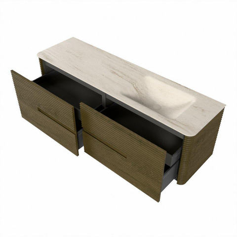 Mondiaz CIRO-DLUX Meuble de salle de bains - 160x45x50cm - Plan vasque solid surface Meli - 1 lavabo à droite - sans trous de robinetterie - 4 tiroirs - Dusk SW1533222